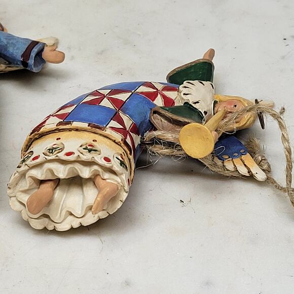 Jim Shore Heartwood Creek Angels 2002 Pair Mini 4" Folk Art Patchwork Figurines - Picture 9 of 12